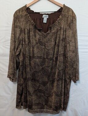 Catherines Plus Size 3X Gold Metallic Leaf Earthy Boho Whimsigoth Blouse Top